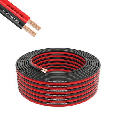 14 Gauge 2 Conductor Flexible Parallel Electrical Wire 25ft Red Black Low Vol...