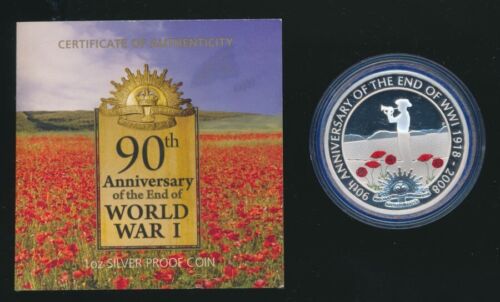 Australia: 2008 $1 End of WWI 90th Anniversary 1oz Coloured Silver Proof - Afbeelding 1 van 2