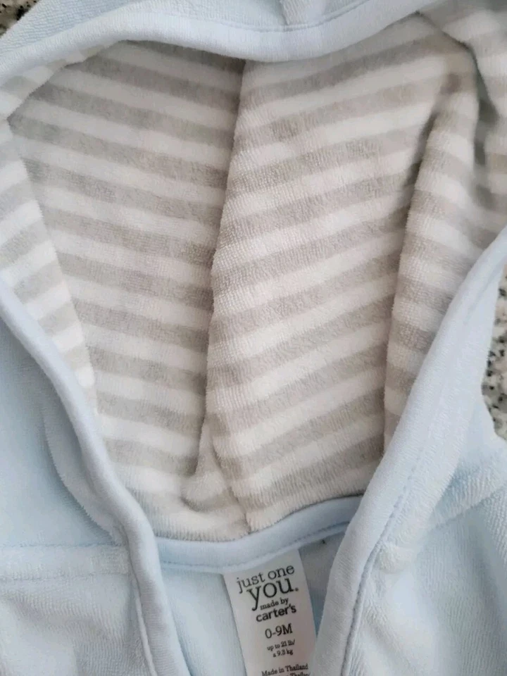 Carters Bath Robe Blue Polar Bear Hooded Tie Belt Boy  0-9m Baby Just One You  - Image 4 of 4