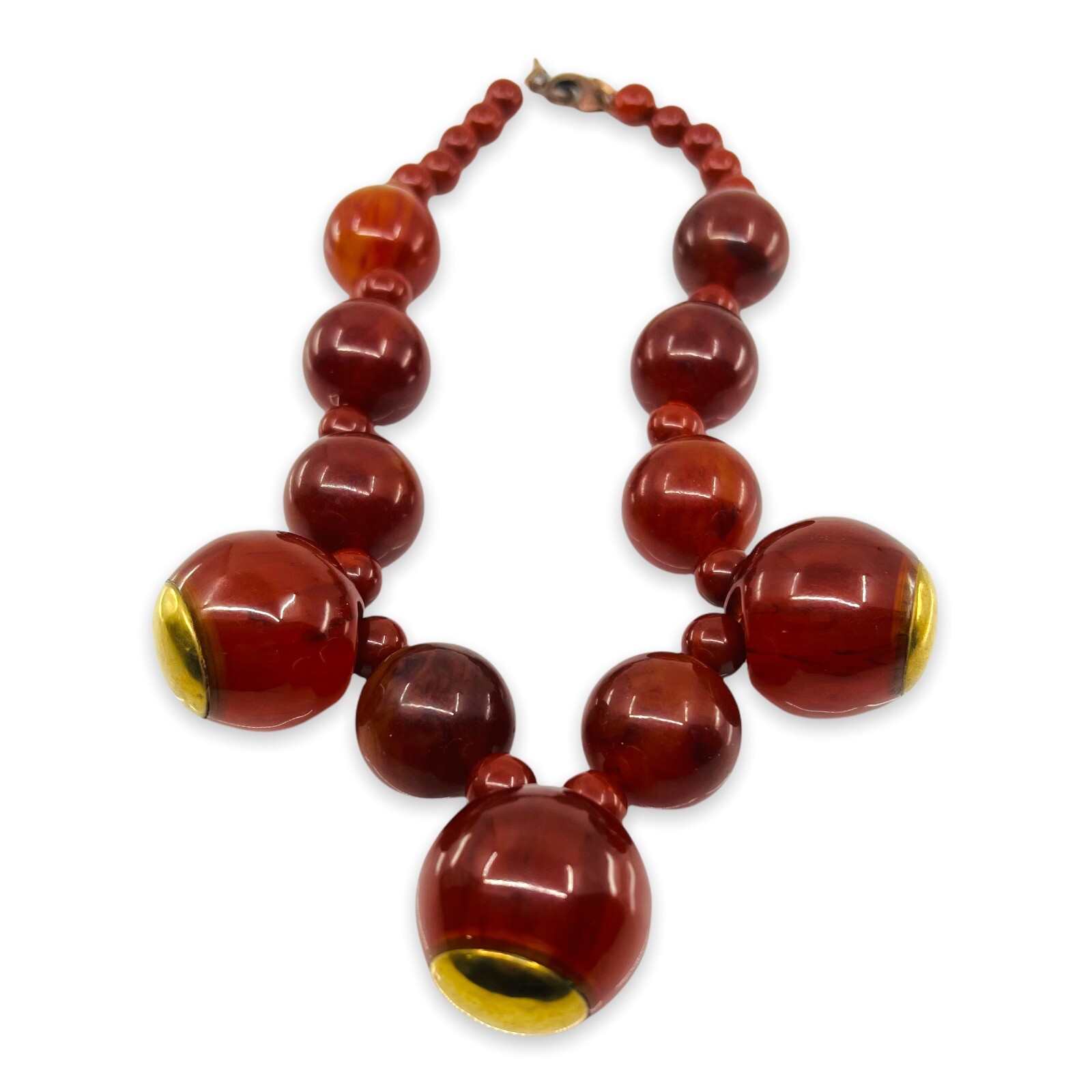 Rust Bakelite Necklace with Brass Trim, Chunky St… - image 4