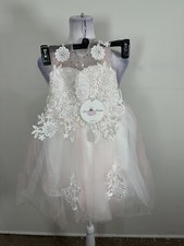 Bow Dream Girls Vintage Lace Blush Pink Dress Size 4T