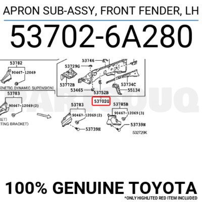 たつ専用 537026A280 Genuine Toyota APRON SUB-ASSY, FRONT FENDER, LH 53702