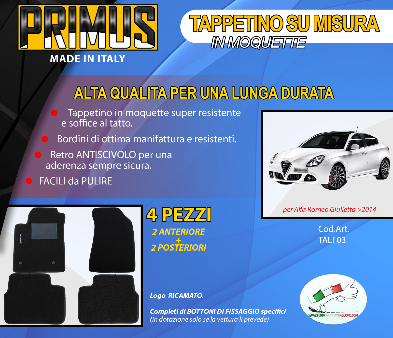 Tappeti Tappetini su misura MOQUETTE per Alfa Giulietta >14