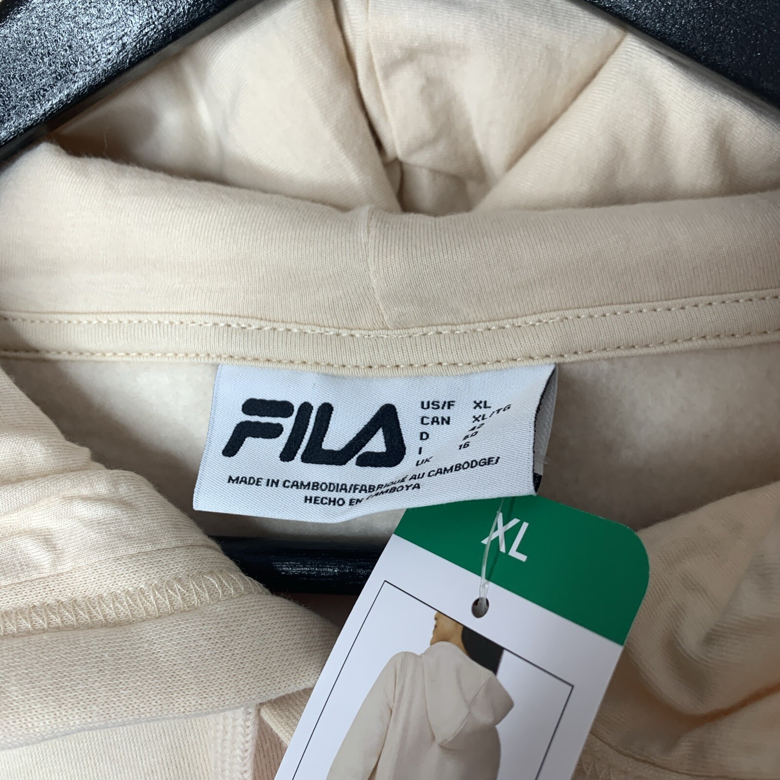 Felpa con cappuccio pullover Fila taglia XL donna logo beige cordoncino vita a costine