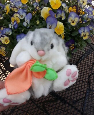 MTY International Bunny Rabbit Sitting Plush Stuffed Animal Easter carrot READ 