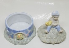 Boy Birds Figurine Trinket Box Ceramic Bird Chicks Bird House Ceramic Blue 