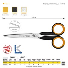 732015 KRETZER FINNY TEC X - SCISSORS FOR DIFFICULT FABRICS - LENGTH 6"/15 CM