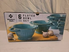 Member's Mark 6 Pc Fluted Bowl Set Teal