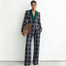 Luxury Women's Plaid Suits Single Breasted Shawl Lapel Blazer Formal 2 Pieces
