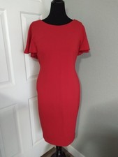 Calvin Klein Size 12 Short Flutter Sleeve Red Dress