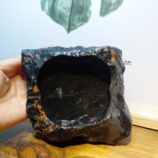 1135g Natural Black Stone crystal Rock Bowl Candle Holder Vase tray freeform 