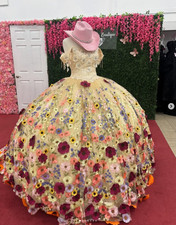 3D Flowers Quinceanera Dresses Mexcian Off Shoulder Prom Party Ball Gowns