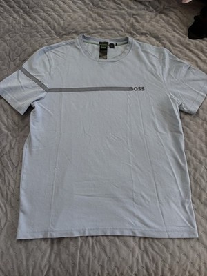 BOSS Hugo Boss Light Blue Logo Stripe Crew Neck T-Shirt Mens XL