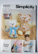 Simplicity Sewing Pattern 9569 Adorable Memory / Autograph Bear in 3 Sizes