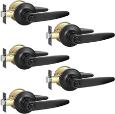 Matte Black Privacy Door Levers 5 Pack - Heavy Duty Keyless Handles