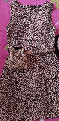 Mango basics party, party dress size S with belt bag pattern leopard