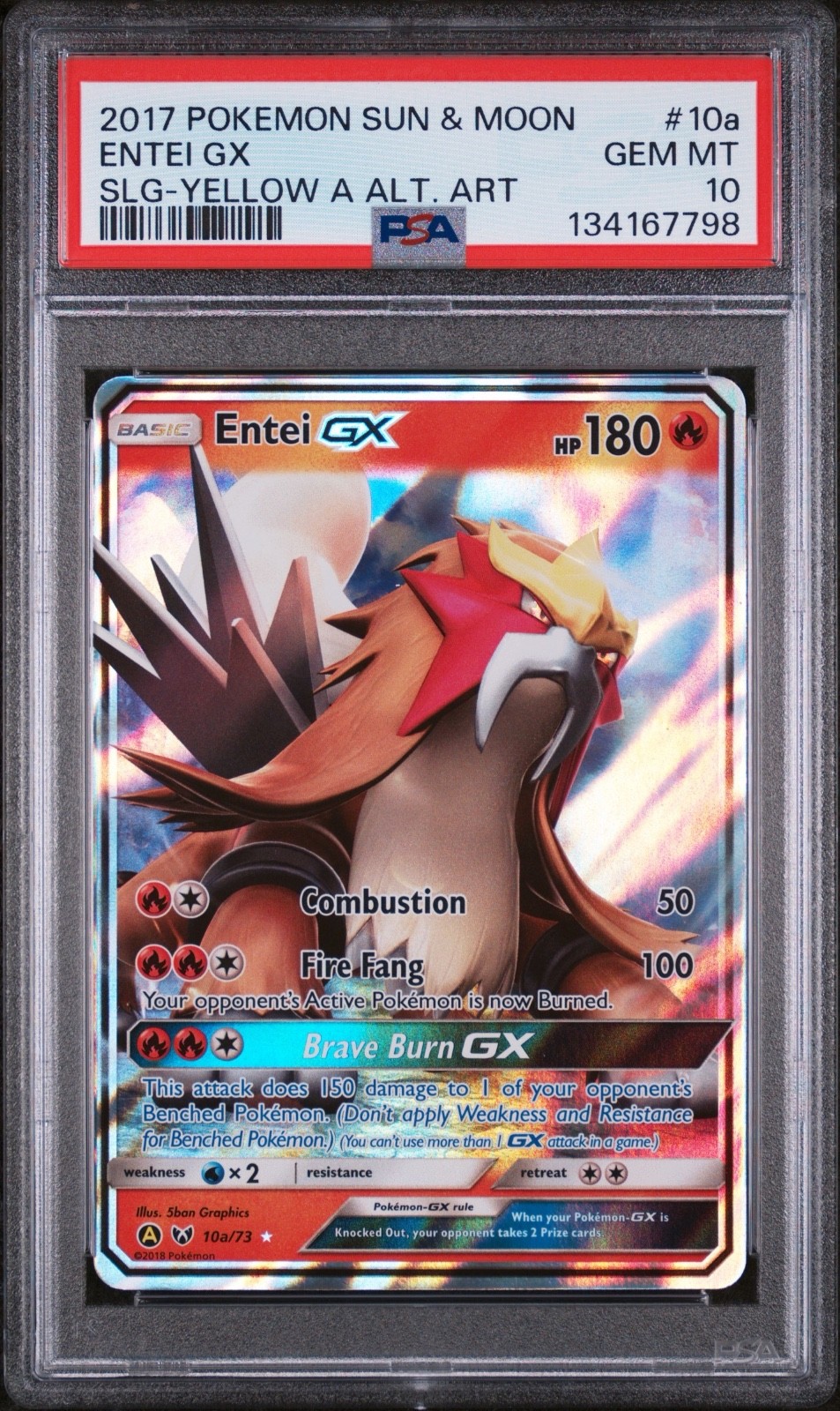2017 POKEMON SUN & MOON SHINING LEGENDS YELLOW A ALTERNATE ART ENTEI GX PSA 10