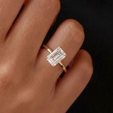 3 Ct Emerald Cut Lab Created Diamond Women's Wedding Ring Solid 14K Yellow Gold