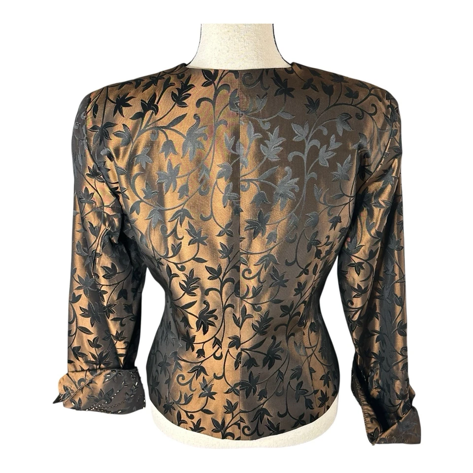 JS Collections Jacket Women Sz 12 Black Jacquard Beaded Elegant Eveningwear - Image 4 of 4