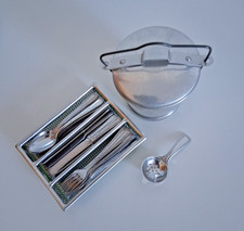 Vintage, altes Puppenbesteck, 24 tlg., Teesieb + Mülleimer, guter Zustand!