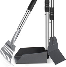 Dog Pooper Scooper, Dog Poop Tray and Rake Set with Long Stainless Handles
