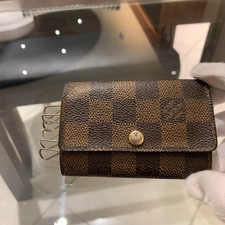 Auth LOUIS VUITTON Damier Ebene 6 Key Holder Case Monogram Canvas Leather