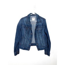 Old Navy Women  s Dark Wash Denim Jean Jacket Sz L Button Up Trucker Classic