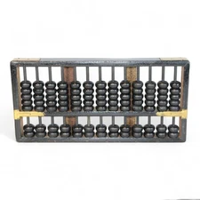 Vintage Chinese Abacus With Black Beads & Wooden Frame