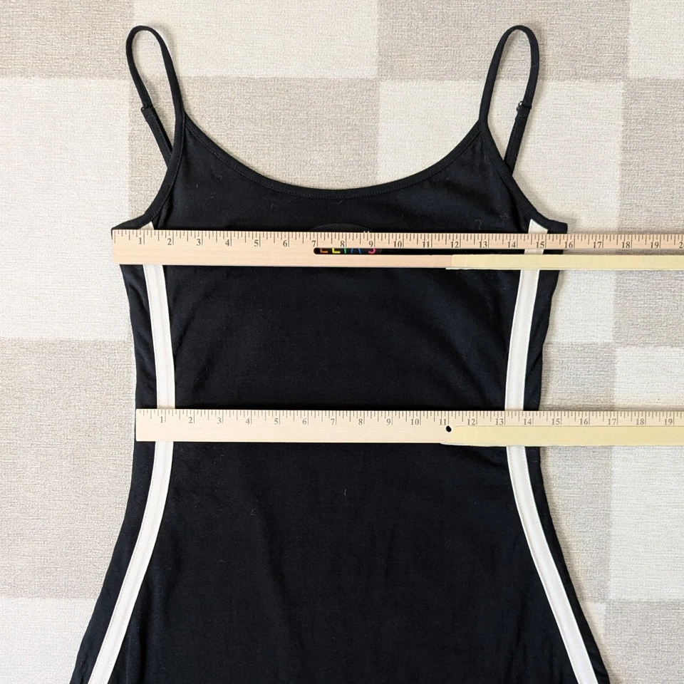 Delia’s 90s Y2K Black White Sporty Logo Spaghetti Strap Flare Mini Dress Size L - Image 4 of 4