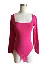 MangoPop Long Sleeve Rose Pink Square Neck Bodysuit Size SMALL Women s