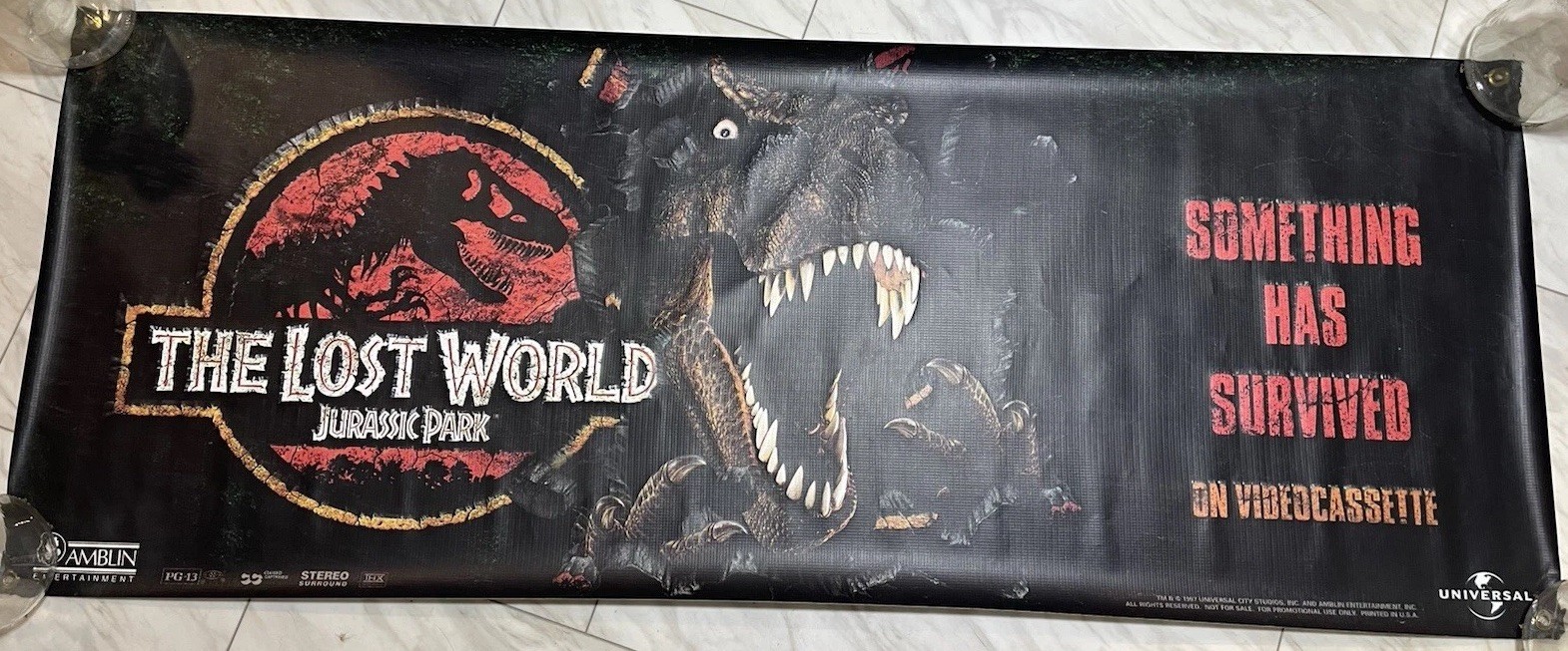 1997 Lost World Jurassic Park Vinyl 3D Display Advertising Banner 56”x23” Mint!