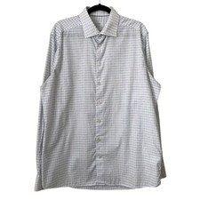 Eton Dress Shirt Mens Size 17 43 White Blue Contemporary Check Preppy Cotton