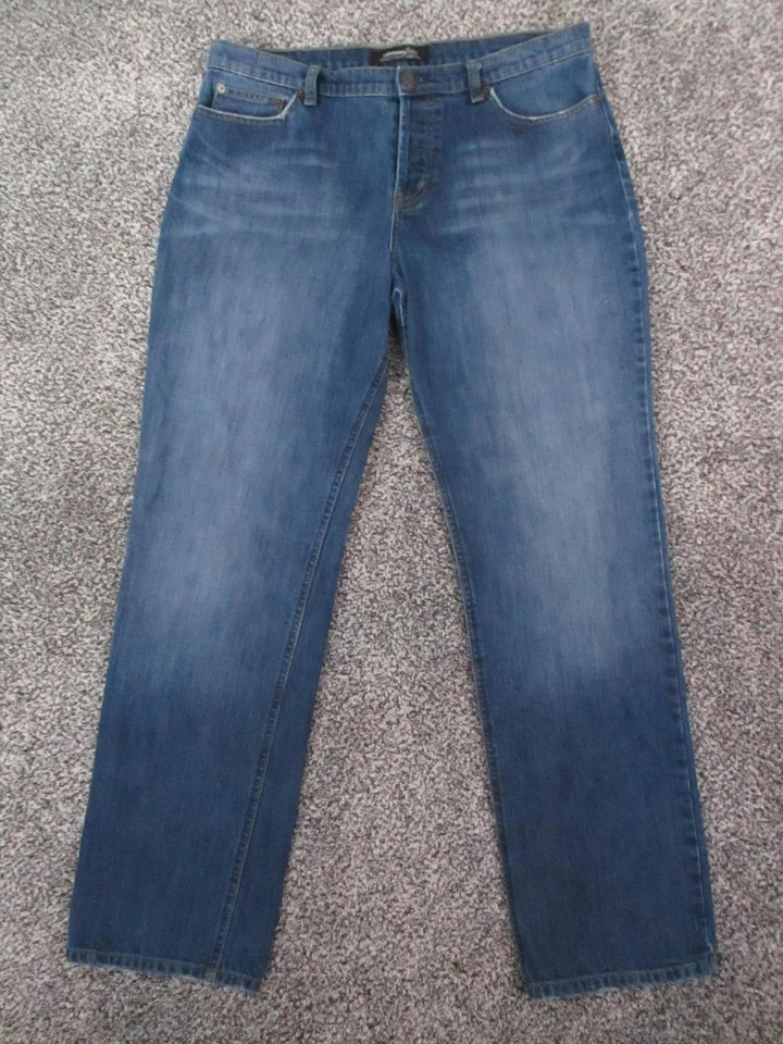 Pantalones de mezclilla London Jean para mujer 14 azules elásticos botones pierna recta 34x32 Foto 2 de 4