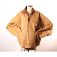 1980s Tan Corduroy Collar Blanket Lined Zip Up Jacket Chore Coat by Carhartt