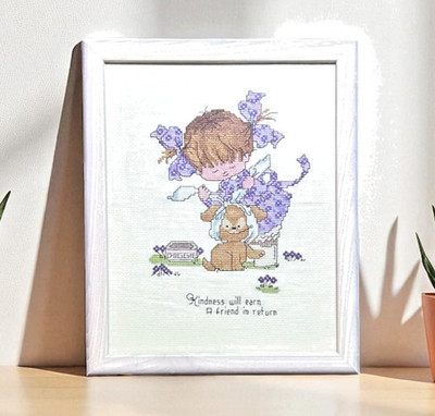 Framed Cross-Stitch    Kindness Will Earn a Friend    Handmade 8x10 Art