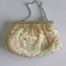 Magid USA Hand Micro Beaded Seed Pearl Champagne Evening Special Occasion Bag