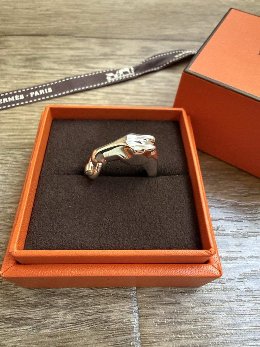 HERMES 馬の頭デザインリング New Galop Hermes ring PM small model Silver size 59 Horse Head