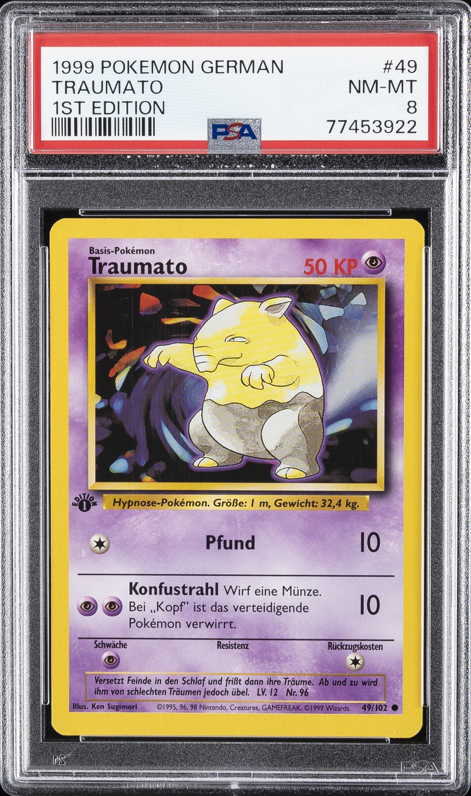 1999 POKEMON GERMAN 1ST ED #49 TRAUMATO PSA 8