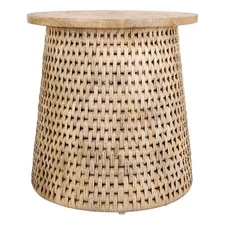 New Pacific Direct Kamari Rattan Side/End Table w/ Wood Top