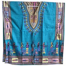 African Print Kaftan Maxi Short Blue Women Lounge Polyester OneSize Caftan L-34"
