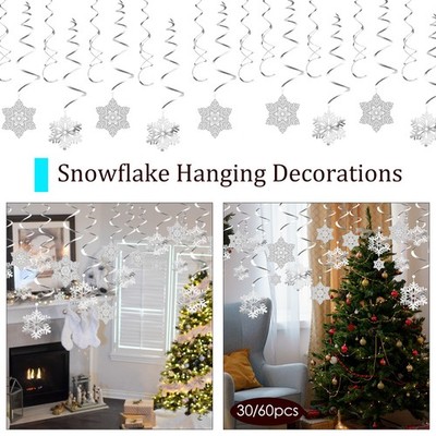 30-90 Stück Weihnachten Folie Decke Schneeflocke Deko Wandbehang Girlanden Xmas