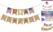 Rustic USA Burlap Banner - 4th of July Patriotic Bunting Garland, Red White