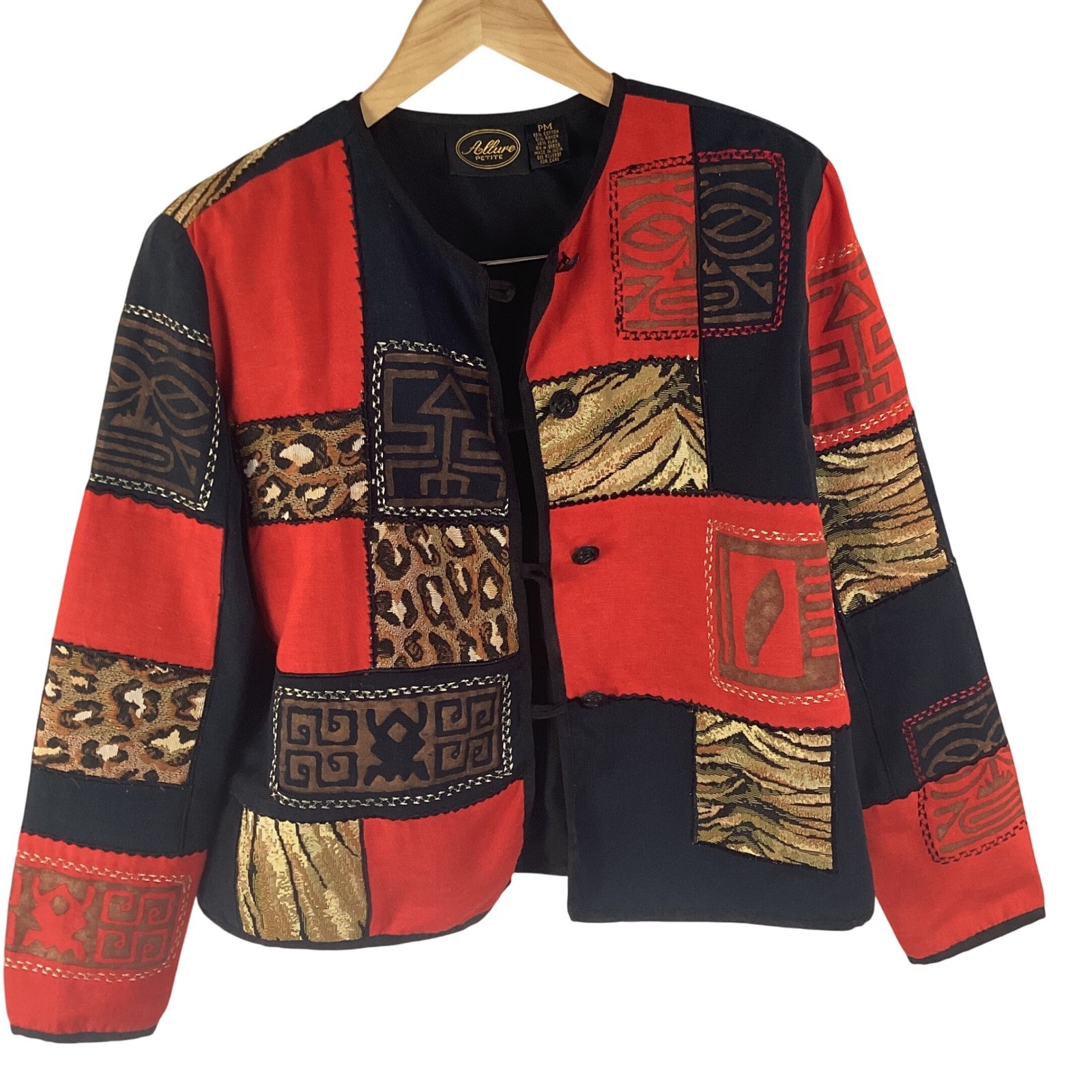 Allure Petite Jacket Patchwork Red Black Tapestry… - image 4