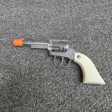 Vintage Cap Pistol Cowboy Western Tootsietoy White Handle Metal Stars Gun