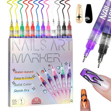 12 Colors Nail Art Pens Set, Nail Art Markers Polish Pen for 3D Nail Art, Drawin