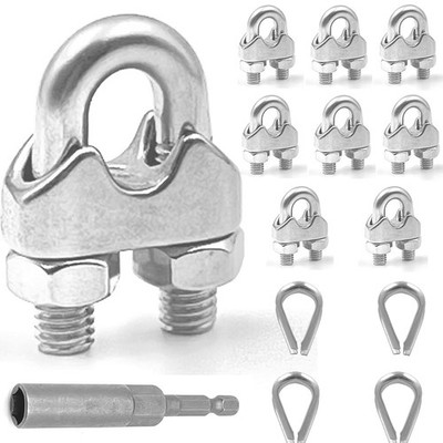 8 Pcs M8 Wire Rope Clamps Cable Clamps 4 Pcs 5/16  Wire Rope Thimble U Bolt Sadd
