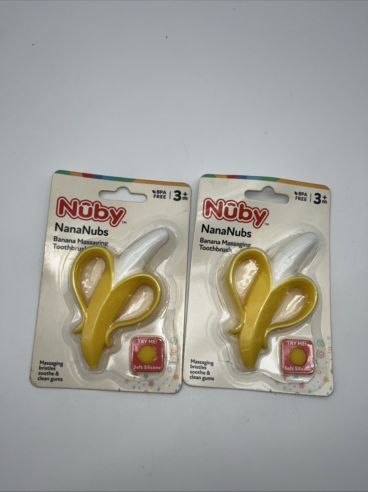 2 Pack Nuby Nananubs Banana Teether Baby Massaging Toy 3+ Mo