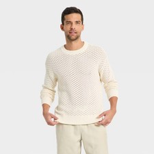 Men's Open-Work Crewneck Sweater - Goodfellow  Co Oatmeal M