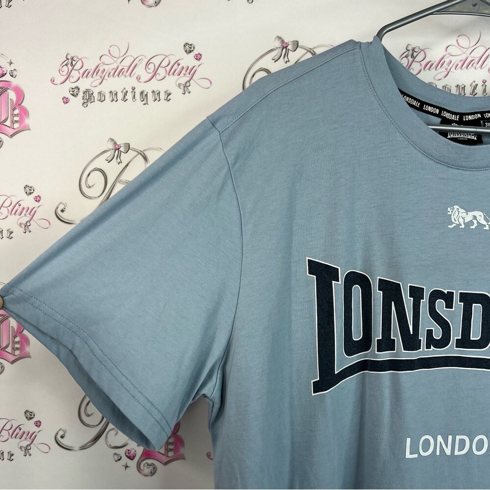 Lonsdale London tshirt top graphic navy white Men's Gray Short Sleeve Tee image 6