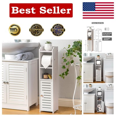 Compact Waterproof Bathroom Storage Cabinet with Toilet Paper Holder - White